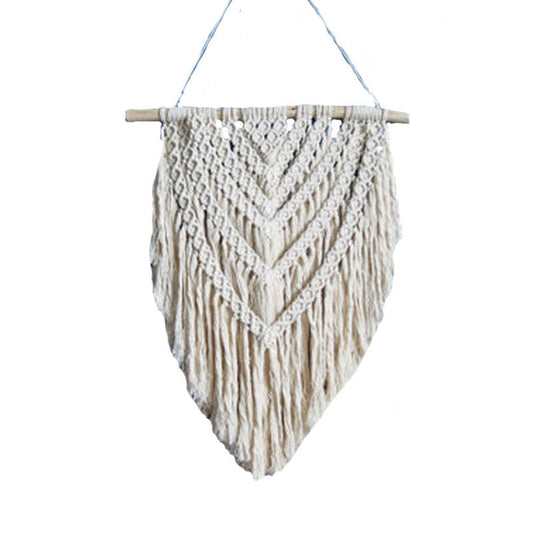 Chevron Macrame Wall Hanging – Handmade Boho Geometric Tapestry, White Cotton Rope, Large Art Decor for Living Room, Bedroom