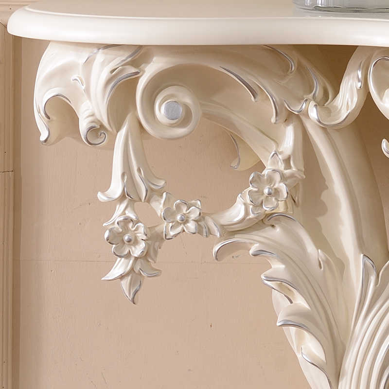 Ivory White Console Table – Ornate Hand-Carved Entryway Commode, Classic Half-Round Corridor Accent Table