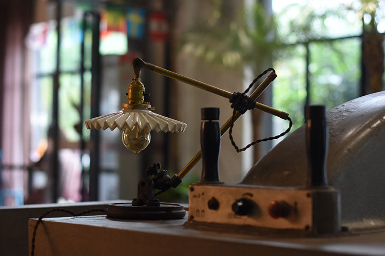 Antique Vintage Industrial Desk Lamp, Long Arm Ceramic Shade Table Lamp for Bedroom, Study, or Bedside – White