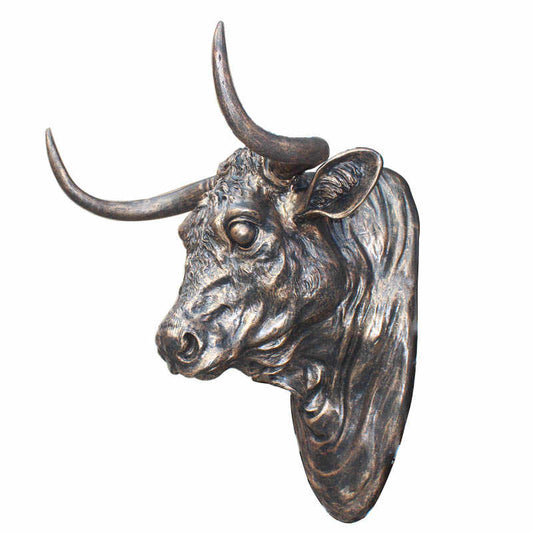 Vintage Faux Bronze Bull Head Wall Decor – Animal Sculpture Resin Wall Hanging for Restaurant, Bar, Home, or Cafe