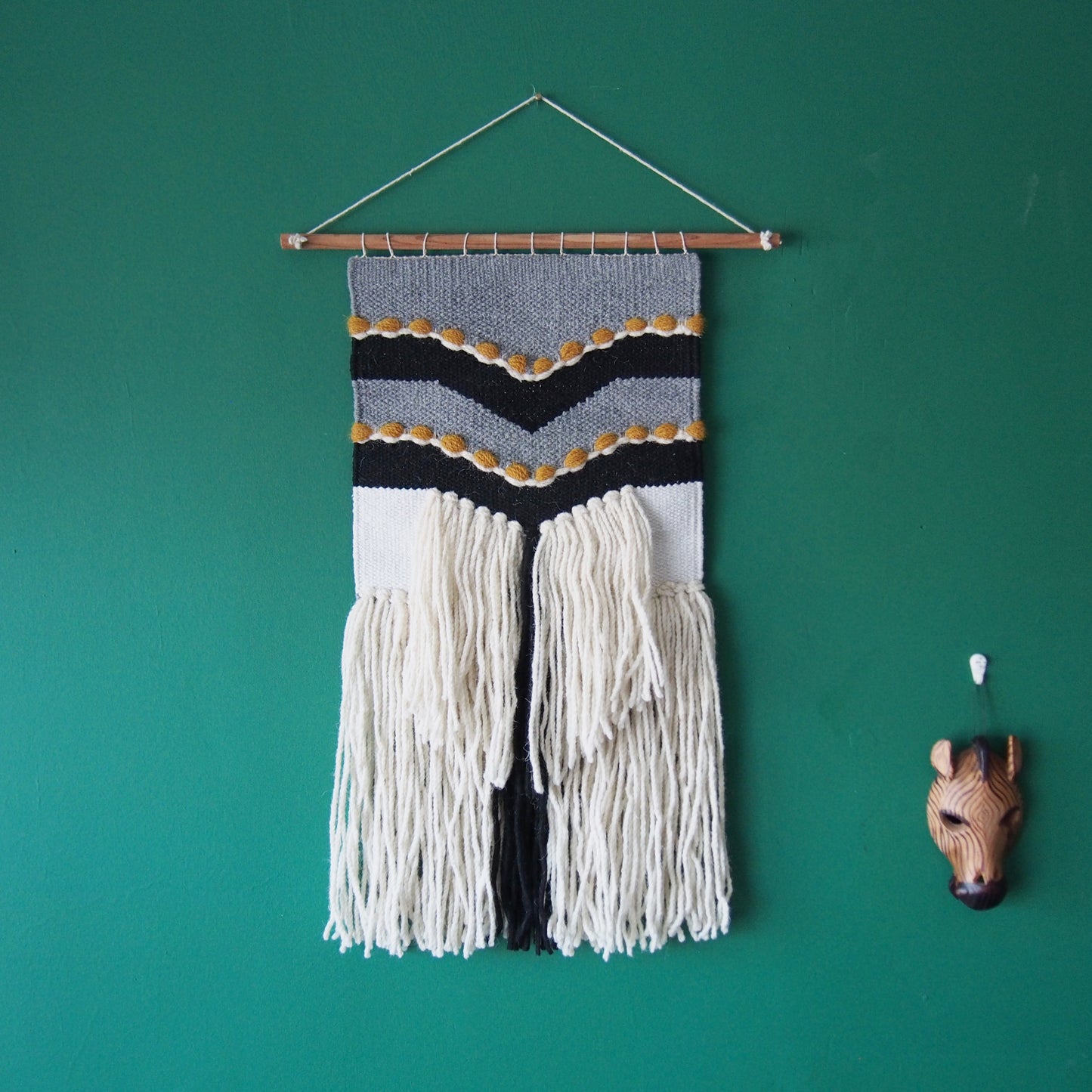 Handwoven Wall Hanging – Modern Black & White Art Tapestry, Chevron Geometric Texture, Boho Living Room Bedroom Decor