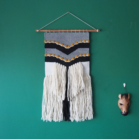 Handwoven Wall Hanging – Modern Black & White Art Tapestry, Chevron Geometric Texture, Boho Living Room Bedroom Decor