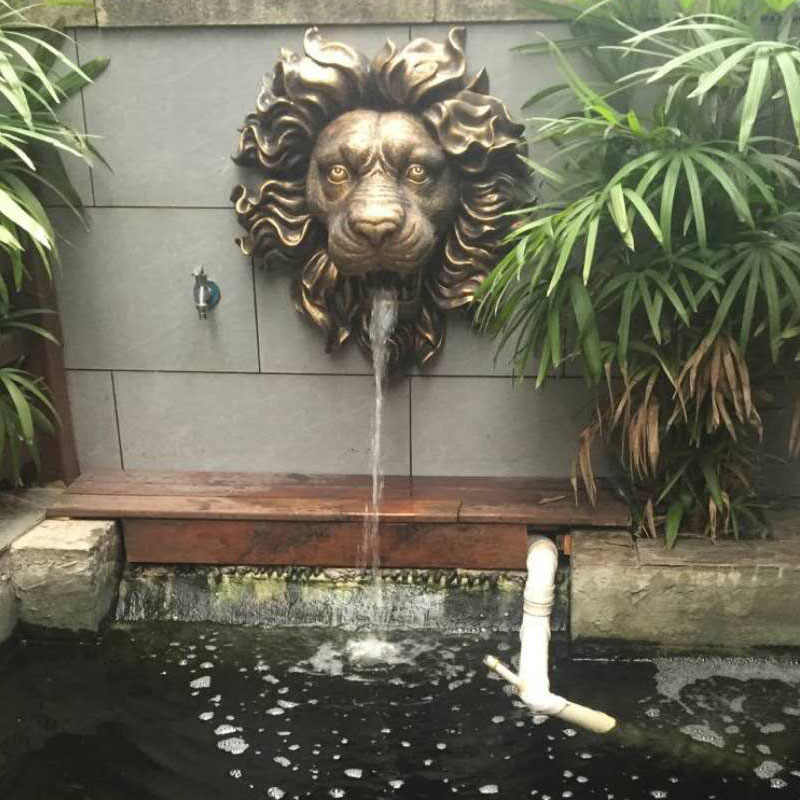 Antique Bronze Lion Head Wall Fountain, Resin Water Feature for Home, Bar, Entryway, Living Room, or Garden Decor