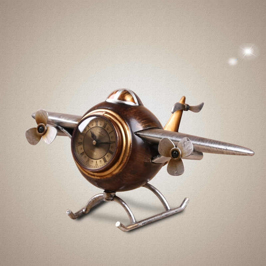 Vintage Airplane Desk Clock, Retro Aircraft Tabletop Clock, Decorative Silent Quartz Metal Clock for Bedroom, Living Room, Office