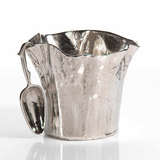NYC Downtown Park Inspired Aluminum Ice Bucket with Lotus Leaf Edge Design, Artisan Cast Metal Wine Cooler with Serving Scoop, Premium Champagne Chiller