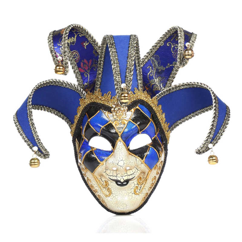 Venetian Jester Mask, Blue Crackle Finish – Halloween, Masquerade, Cosplay Performance Prop