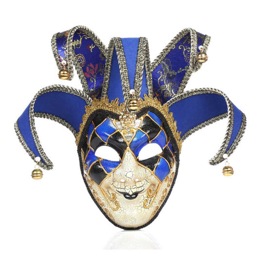 Venetian Jester Mask, Blue Crackle Finish – Halloween, Masquerade, Cosplay Performance Prop