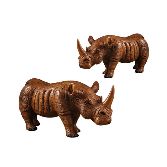 Thai Hand-Carved Wooden Rhinoceros Sculpture, Southeast Asian Home Decor Desktop Figurine for Living Room & Wine Cabinet, Small