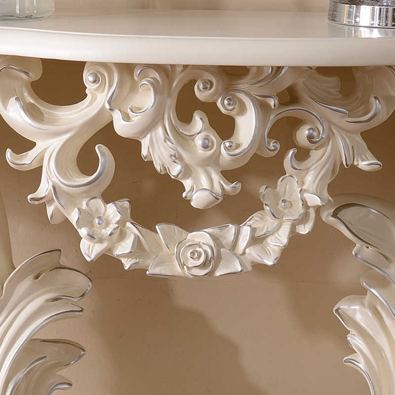 Ivory White Console Table – Ornate Hand-Carved Entryway Commode, Classic Half-Round Corridor Accent Table