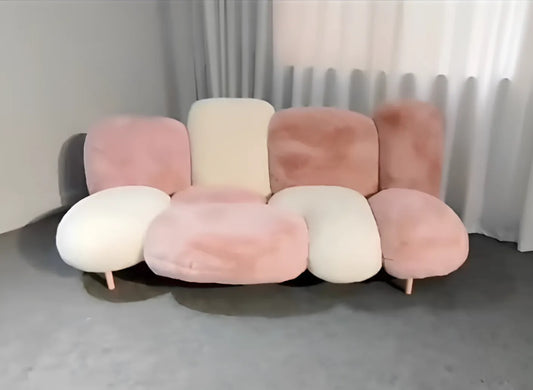 Italian couch made with soft faux fur comfortable cushioning luxurious design geometric sofa couch