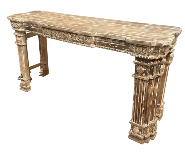 Handcrafted Vintage Wooden Console Table Rustic Carved Entryway Table Farmhouse Sofa Table Antique Style Hallway Accent Console for Living Room Foyer