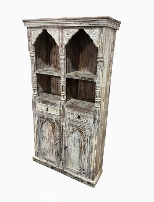 Vintage Rustic Wooden Storage Cabinet Tall Farmhouse Display Cabinet Distressed Solid Wood Bookcase Organizer with Shelves and Doors for Living Room Bedroom Entryway