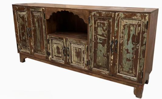 Rustic Distressed Solid Wood Sideboard Cabinet Vintage Farmhouse Storage Console Handmade Buffet Cabinet for Living Room Dining Room Entryway