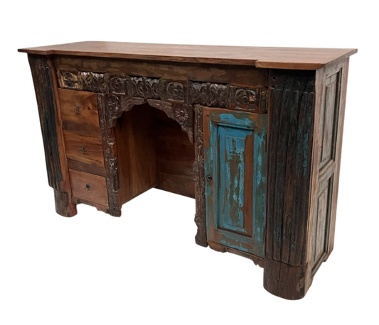 Handcrafted Rustic Solid Wood Writing Desk Vintage Farmhouse Console Table Distressed Storage Cabinet for Home Office Bedroom Living Room