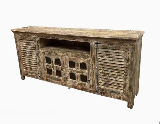 Handcrafted Rustic Farmhouse TV Stand Solid Wood Storage Cabinet Vintage Distressed Media Console Entertainment Unit for Living Room Bedroom