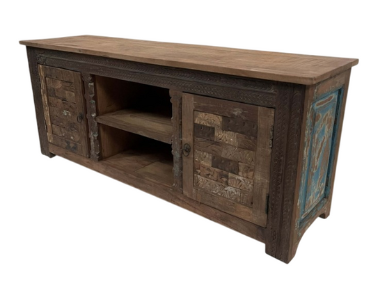 Rustic Solid Wood TV Stand Vintage Farmhouse Media Console Cabinet Handmade Entertainment Unit for Living Room Bedroom