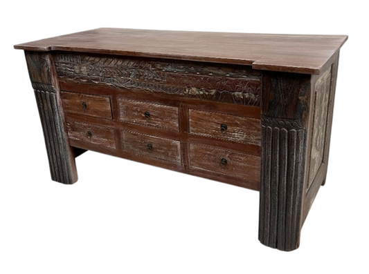 Rustic Solid Wood Accent Cabinet Handmade Vintage Farmhouse Sideboard Console Table Multi-Drawer Storage Cabinet for Living Room Entryway