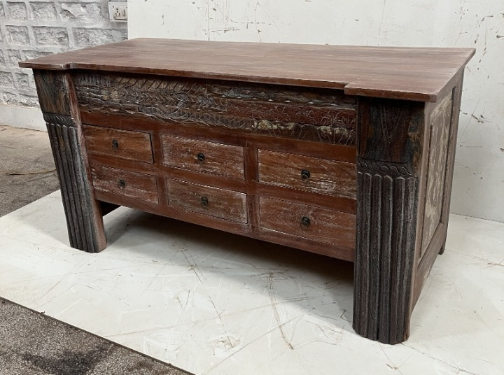 Rustic Solid Wood Accent Cabinet Handmade Vintage Farmhouse Sideboard Console Table Multi-Drawer Storage Cabinet for Living Room Entryway