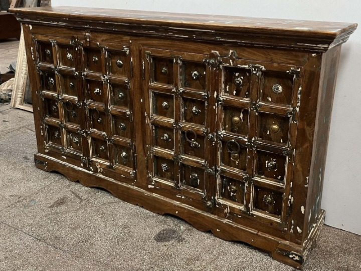 Large Rustic Accent Cabinet Solid Wood Vintage Sideboard Farmhouse Storage Console Cabinet for Living Room Dining Room
