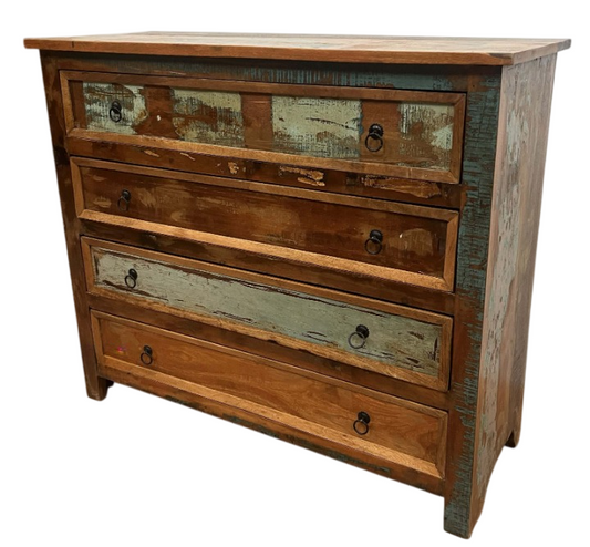 Rustic Solid Wood 4 Drawer Accent Cabinet – Farmhouse Reclaimed Wood Chest of Drawers for Bedroom, Living Room & Entryway Storage