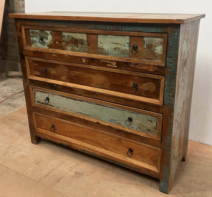 Rustic Solid Wood 4 Drawer Accent Cabinet – Farmhouse Reclaimed Wood Chest of Drawers for Bedroom, Living Room & Entryway Storage