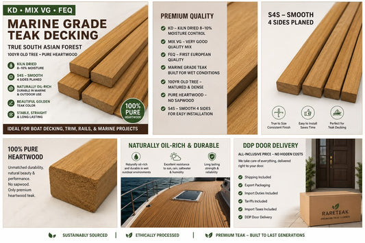 KD FEQ Marine Grade Teak Decking, 10 Pack, 12 x 45 mm x 9 ft