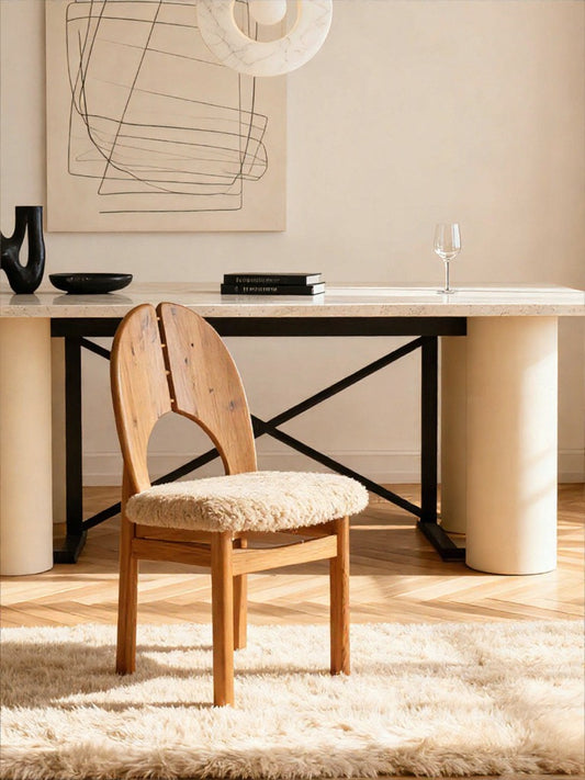 Modern Solid Wood Accent Chair with Real Lambswool Upholstery, Designer Study & Lounge Chair for Living Room or Office