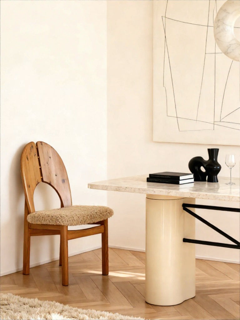 Modern Solid Wood Accent Chair with Real Lambswool Upholstery, Designer Study & Lounge Chair for Living Room or Office