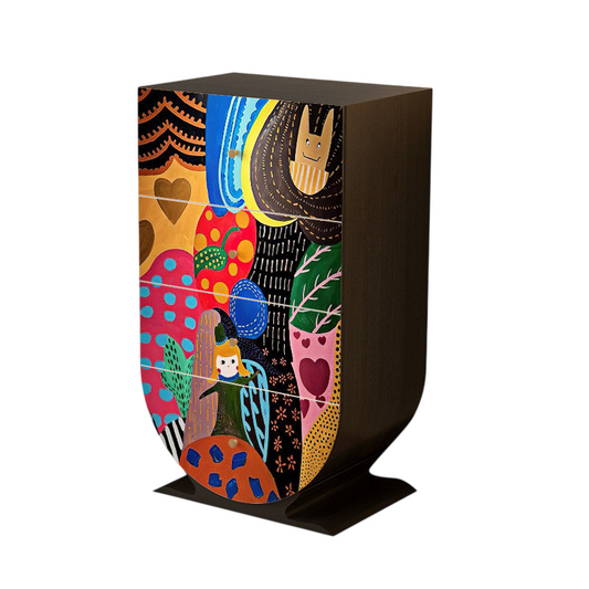Colorful Painted 4 Drawer Accent Cabinet, Artistic Pine Wood Storage Chest, Modern Whimsical Entryway Cabinet for Kids Room, Bedroom, Living Room, Hallway, Playroom