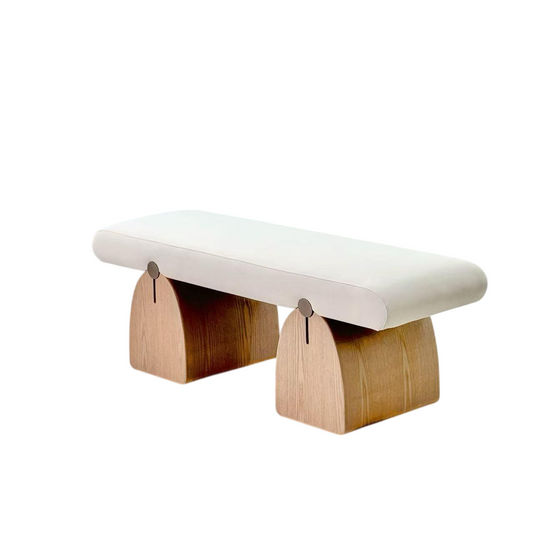 Cream Upholstered Bench with Solid Wood Base, Modern End of Bed Bench, Entryway Shoe Bench, Bedroom Bench, Hallway Bench, Living Room Accent Bench with Padded Seat and Rounded Edges