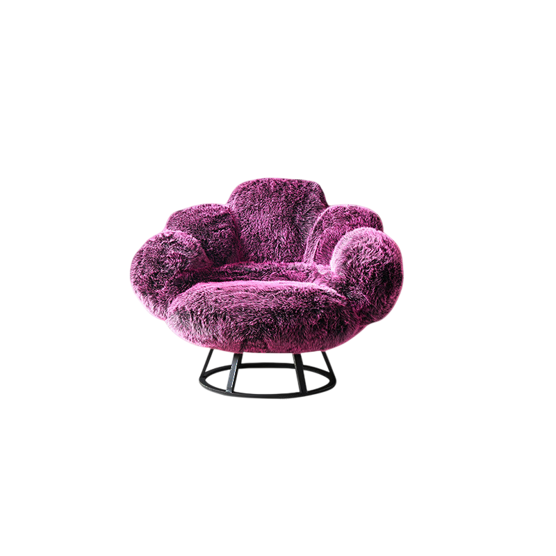 Modern Oversized Faux Fur Swivel Accent Chair, Plush Upholstered Lounge Armchair with High-Density Foam Cushion, Contemporary Barrel Reading Chair for Living Room, Bedroom, Apartment &amp; Hotel, Magenta Pink