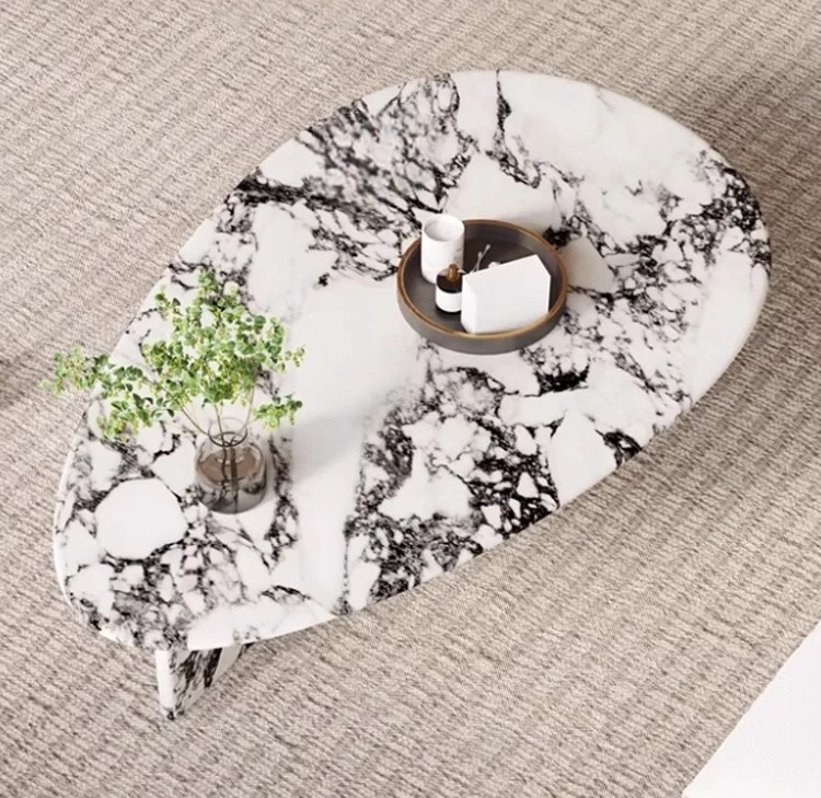 Modern Minimalist Marble Coffee Table, High Quality Oval Center Table for Small Living Room Apartment
