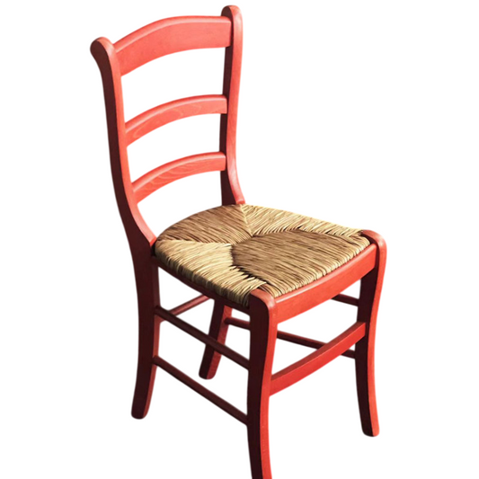 Red Solid Ash Wood Ladder Back Dining Chair, Vintage Farmhouse Rope Woven Seat Chair, Rustic Wooden Kitchen Chair, French Country Accent Side Chair for Dining Room, Cafe, Kitchen, and Home Decor
