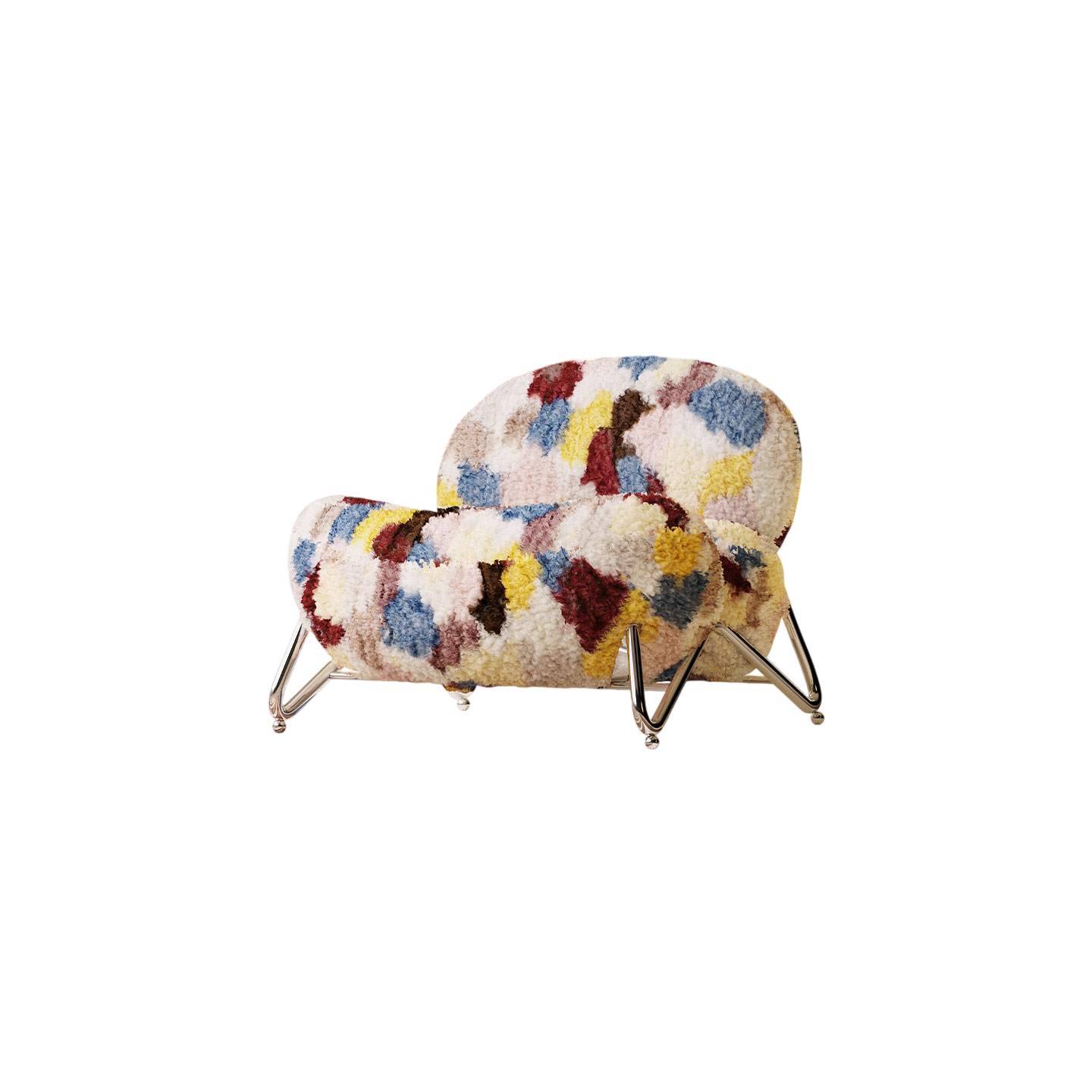 Modern Multicolor Bouclé Accent Chair, Upholstered Barrel Lounge Armchair with High-Density Foam Cushion and Metal Legs, Contemporary Reading Chair for Living Room, Bedroom, Office and Apartment