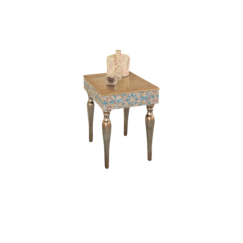Neoclassical Floral Side Table with Carved Apron and Turned Wood Legs, 19.7 Inch Square Accent Table for Living Room, Bedroom, Entryway and Sofa Side