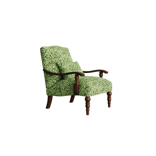 Green Chenille Accent Chair with Solid Wood Frame and Arms
