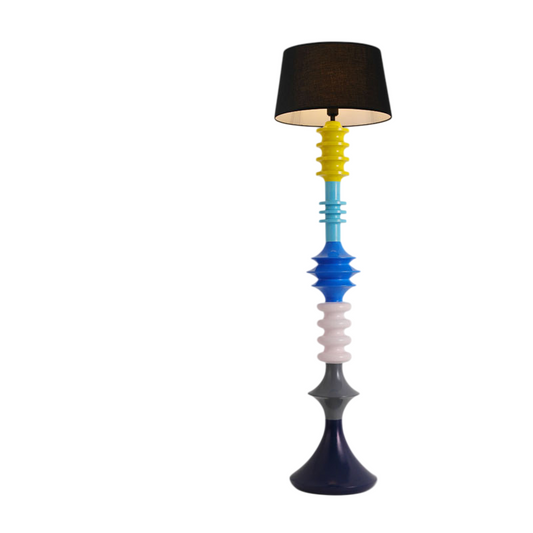 Colorful Modern LED Floor Lamp with Black Fabric Shade, Contemporary Standing Lamp with Sculptural Resin Base, Decorative Accent Lighting for Living Room, Bedroom, Office, Study and Reading Corner