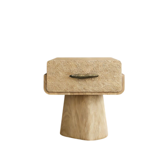 Natural Wood Nightstand with Drawer, Modern Bedside Table, Japandi End Table, Small Bedroom Side Table, Sculptural Pedestal Nightstand for Living Room and Small Spaces