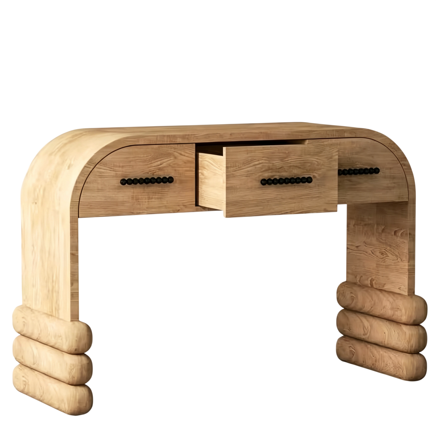 Solid Wood Console Table with 3 Drawers, Curved Entryway Table, Modern Natural Wood Hallway Table for Foyer, Living Room, Entryway, Corridor, Sofa Back, and Accent Storage
