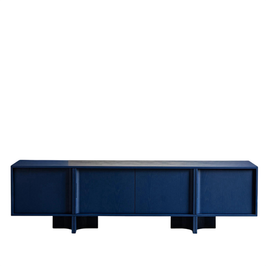 Blue Solid Wood TV Stand, 4 Door Media Console for Living Room