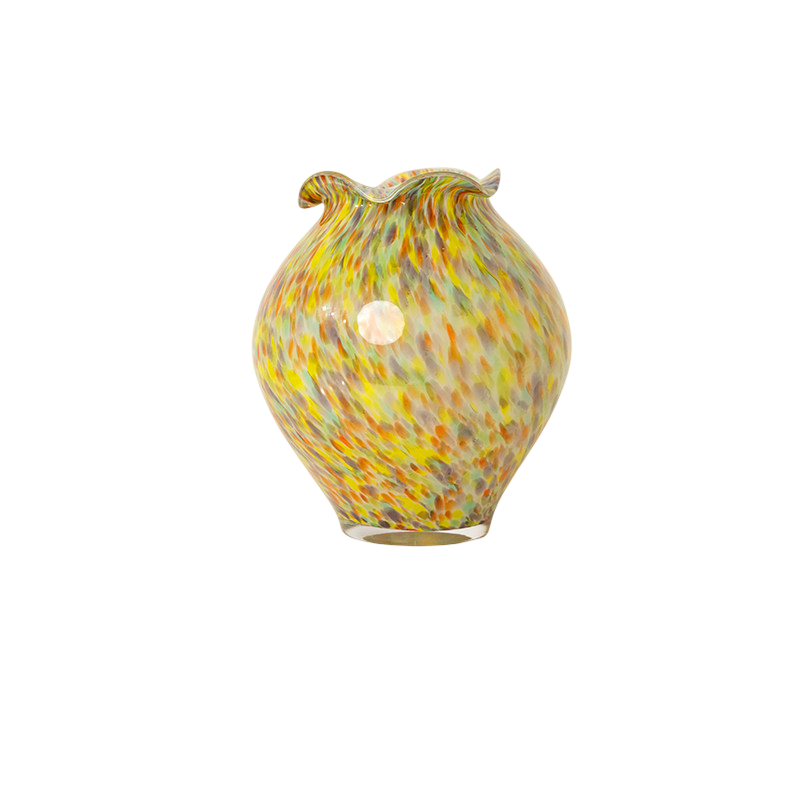 Multicolor Art Glass Vase, Ruffled Rim Decorative Flower Vase