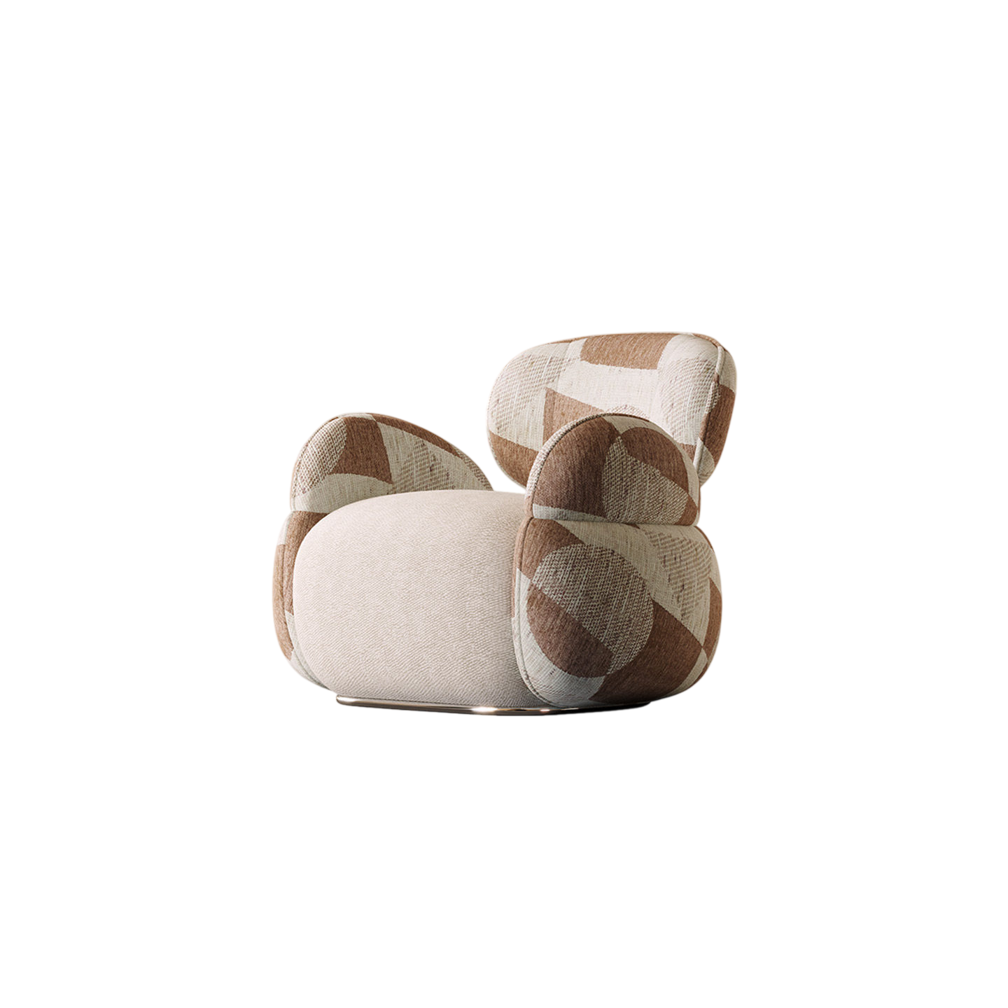 Modern Teddy Bouclé Swivel Accent Chair, Upholstered Lounge Armchair with High-Density Foam Cushion, Designer Barrel Sofa Chair for Living Room, Bedroom, Reading Nook, Apartment &amp; Hotel, Geometric Patchwork Beige