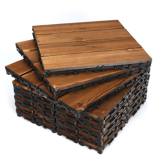 Interlocking Outdoor Wood Deck Tiles Waterproof Patio Flooring Solid Wood Balcony Decking Tiles Non Slip Garden Terrace Poolside DIY Floor Panels 12 x 12 Inch