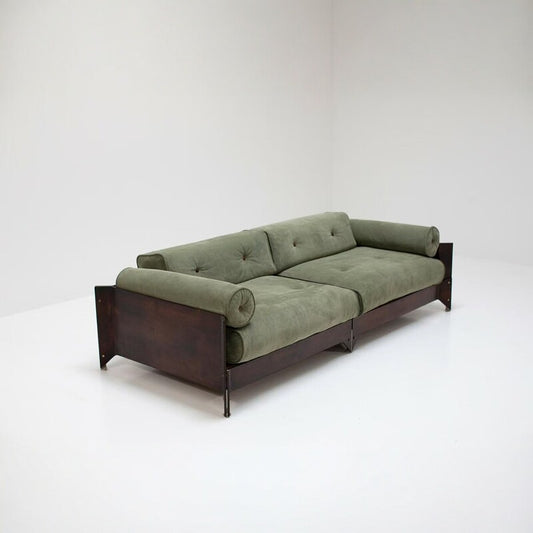 Green Chenille Loveseat Sofa, Solid Wood Frame 2 Seat Sofa with Bolster Arms, Vintage Upholstered Small Couch, Low Profile Lounge Sofa for Living Room, Bedroom, Balcony and Hotel Lounge