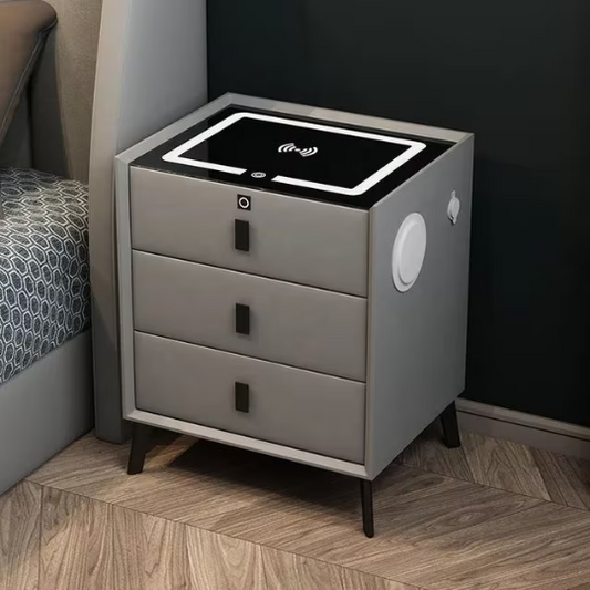 Smart nightstand with wireless charger, Usb charger dock, Bluetooth speaker, biometric lock, luxury home decor, bedroom decor, bedside nightstand, on sale
