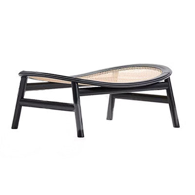Black Rattan Cane Ottoman Footrest, Solid Wood Woven Foot Stool, Low Profile Accent Stool for Lounge Chair, Nordic Japandi Living Room Bedroom Balcony Decor