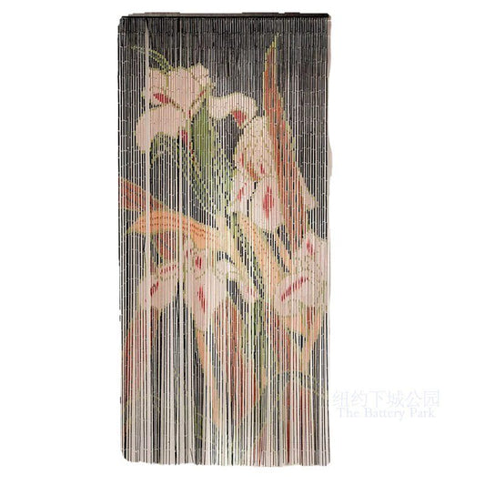 Iris Flower Bamboo Door Curtain, 35 x 79 Inch Floral Hanging Room Divider, Decorative Bamboo Beaded Curtain for Doorway, Closet, Entryway, Patio, Living Room, Bedroom