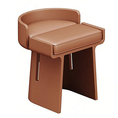 Camel Brown Solid Wood Vanity Stool with Backrest and Cushion
