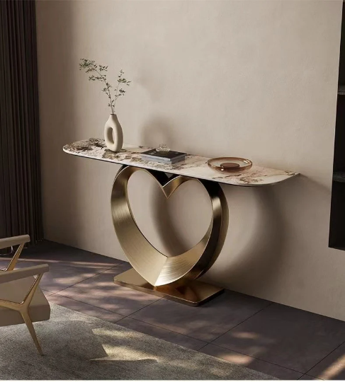 luxury console table living room furniture champagne Modern Console table Entrance Table with stainless steal and sintered stone