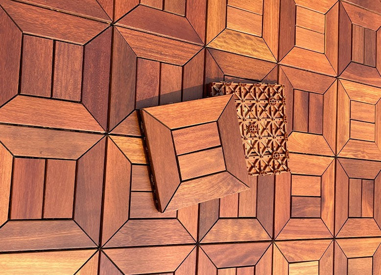 Interlocking Solid Wood Deck Tiles Outdoor Patio Flooring Waterproof Balcony Garden Decking Tiles for Terrace Poolside Rooftop Courtyard 12 x 12 Inch